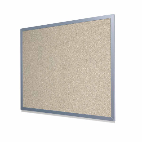 Type II Woven Vinyl Koroseal Linden Gray Mist Cork Board with Light Aluminum Frame